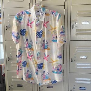Topman White Short Sleeve Tropical Print Button-Up Shirt